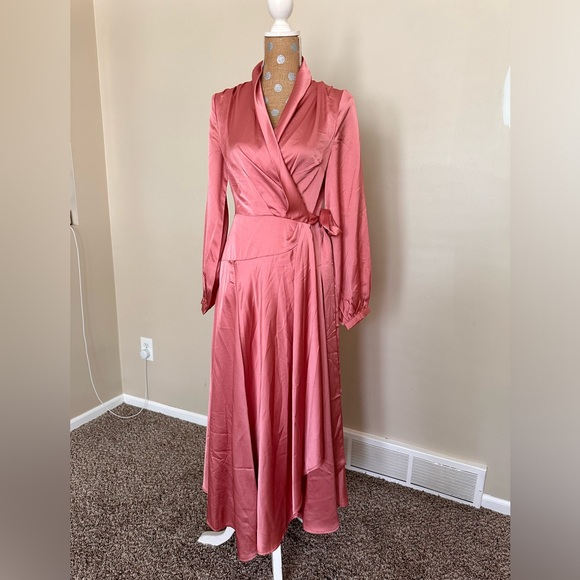 Nasty Gal Make Your Entrance Satin Wrap Maxi Dress Rose - Picture 1 of 9